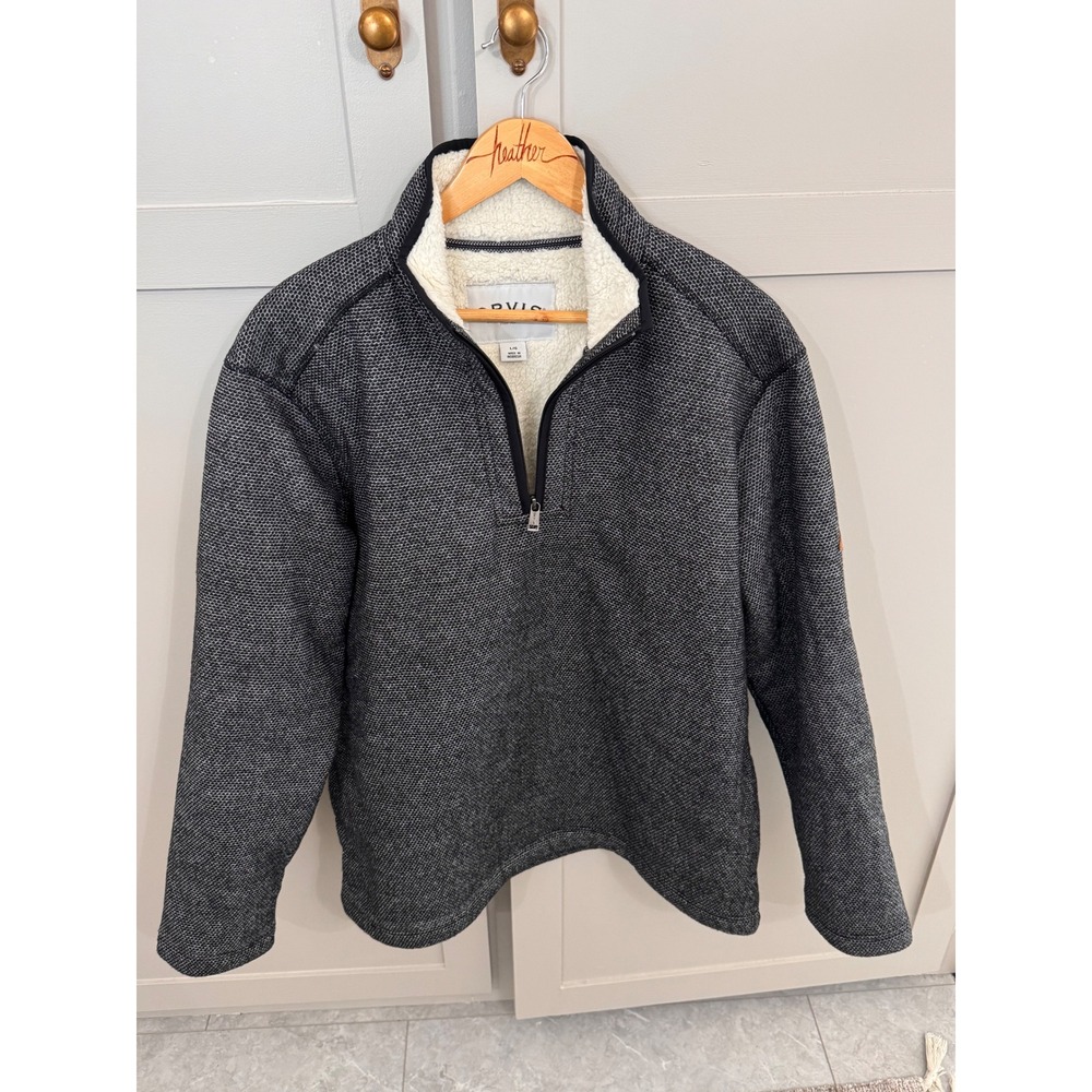 Orvis Classic Collection Large Sherpa‎ Lined Quarter Zip Fleece Pullover Gray
